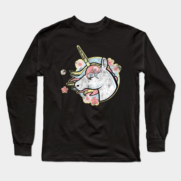 Vintage Kawaii Wind Blown Unicorn Long Sleeve T-Shirt by theglaze